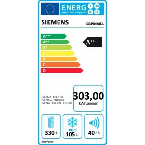 Siemens Ψυγειοκαταψύκτης NoFrost Inox A++ KG49NAIEA