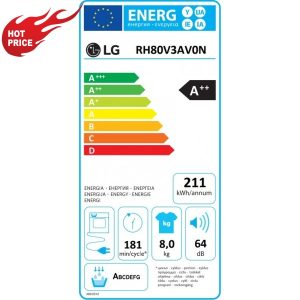 LG RH80V3AV0N Στεγνωτήριο 8kg A++ με Αντλία Θερμότητας