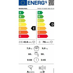 Whirlpool FWDG 971682E WSV EU N Πλυντήριο-Στεγνωτήριο Ρούχων 9kg/7kg Ατμού 1600 Στροφές
